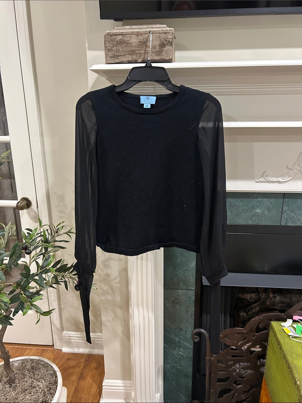 CeCe Black Long Sleeve Sheer Sleeve Tee
